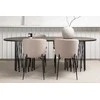Venture Design Valgomojo stalas ir kėdžių komplektas Akmeninis ovalus valgomojo stalas ir Modesto valgomojo kėdės 220x100 cm juodas faneruotė smėlio spalvos boucle