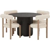 Venture Design Valgomojo stalas ir kėdžių komplektas Tekla apvalus valgomojo stalas ir Tillo kėdės 120x75 cm juoda balta MDF bouclé