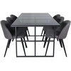 Venture Design Valgomojo stalas ir kėdžių komplektas Leif 200x90x74 cm Juodas stiklas Aksomas Mikropluoštas