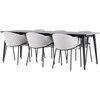 Venture Design Valgomojo stalas ir kėdžių komplektas Ellis ir Evelina 230x85 cm juodas plienas ir aksomas