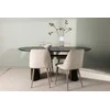 Venture Design Valgomojo stalas ir kėdžių komplektas Isolde Night 180x75 cm juoda ruda audinys