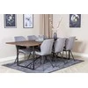 Venture Design Valgomojo stalas ir kėdžių komplektas Padang valgomojo stalas 250x100x76 cm tamsus tikas juodos medžiagos audinys