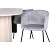 Venture Design Valgomojo stalas ir kėdžių komplektas Bianca ovalus valgomojo stalas ir Berit kėdės 200x90x75 cm balta juoda šviesiai pilka aksomas