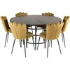 Venture Design Valgomojo stalas, Kopenhaga, ⌀140 cm, Juodas / Valgomasis kėdė, Limhamn Light, 54x82.5x44.5 cm, Aukso velvetas