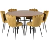 Venture Design Valgomojo stalas, Kopenhaga, ⌀140 cm, Ruda / Juoda + Kėdė, Limhamn Light, 54x82.5x44.5 cm, Aukso audeklas