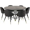 Venture Design Valgomojo stalas, Kopenhaga, ⌀140 cm, Juodas / Valgomasis kėdė, Samtis, 57x76.5x50 cm, Juoda