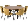 Venture Design Valgomojo stalas, Kopenhaga, ⌀140 cm, Ruda / Juoda + Kėdė, Limhamn Light, 54x82.5x44.5 cm, Aukso audeklas