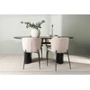 Venture Design Valgomojo stalo ir kėdžių komplektas Isolde valgomojo stalas 180x75 cm juodas Modesto valgomojo kėdė smėlio spalvos MDF Bouclé