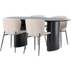 Venture Design Valgomojo stalo ir kėdžių komplektas Isolde valgomojo stalas 180x75 cm juodas Modesto valgomojo kėdė smėlio spalvos MDF Bouclé