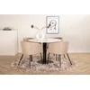 Venture Design Valgomojo stalo ir kėdžių komplektas Estelle apvalus valgomojo stalas ir Berit kėdė 106x75 cm balta juoda smėlio spalvos audinys