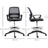 Vinsetto darbo kėdė, ergonomiška sukamoji kėdė, biuro kėdė, reguliuojamo aukščio stovimoji kėdė, kojų atrama, metalas, juoda, 59,5x60x102,5–126 cm