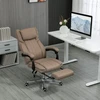 Vinsetto ergonomiška biuro kėdė su 5 masažo režimais, reguliuojamu atlošu, galvos atrama, kojų atrama, aukščiu reguliuojama, besisukanti, su nuotolinio valdymo pultu, lino audinio išvaizdos, ruda