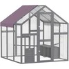 PawHut vištidė su voljeru 1,7x1,8x1,8 m, lauko aptvaras su užraktu, eglės mediena, vištidė su vandeniui atspariu, nuo UV spindulių apsaugančiu stogu, lauko paukštidė vištoms, 6-8 vištoms, antims, triušiams, pilka