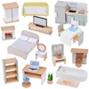 Jokomisiada 28-Piece Wooden Dollhouse Furniture Set – Kitchen, Living Room, Bedroom and Bathroom ZA660