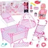 Jokomisiada Deluxe Baby Doll Set with Stroller, Crib, Play Mat and Accessories – 17 pcs ZA5916