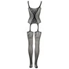 Shots Obsessive Bodystocking F206 Fishnet &amp; Lace Pattern One Size S-XL Juodas