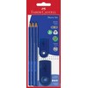 Grafitinių pieštukų Faber-Castell Jumbo Grip rinkinys, 3 pieštukai + trintukas+drožtukas, mėlynos spalvos