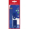 Grafitinių pieštukų Faber-Castell Jumbo Grip rinkinys, 3 pieštukai + trintukas+drožtukas, mėlynos spalvos
