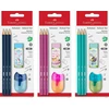 Pieštukų rinkinys Faber-Castell 1111 HB, 3 pieštukai, drožtukas ir trintukas, įvairių spalvų