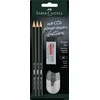 Rinkinys Faber-Castell 1111, 3 pieštukai HB, drožtukas ir trintukas, juodos spalvos