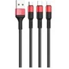 USB kabelis Hoco X26 Xpress 3in1 lightning+micro+type-C juodas-raudonas 1m