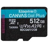 „Kingston Technology“ 512 GB „Micro SDXC Canvas Go Plus Gen4 200R A2 U3“ atminties kortelė be ADP
