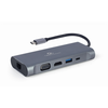 GEMBIRD A-CM-COMBO7-01 Multi Port Adapteris USB Type C Hub3.0 HDMI VGA PD kortelių skaitytuvas stereo audio space pilkas