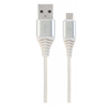 GEMBIRD CC-USB2B-AMmBM-2M-BW2 Gembird Premium medvilninis pintas Micro-USB įkrovimo ir duomenų kabelis,2m,sidabrinis/baltas