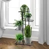 4 pakopų stovas gėlių vazonams, juodas metalas, 92 cm