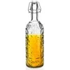 Dekoruotas stiklinis butelis alkoholiui, vynui, likeriui, sirupui, sultims su kamštiniu spaustuku 0,75 l