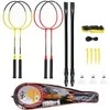 NRZ264 ALIUMINIO / BADMINTONO RINKINYS 4 RAKETĖS + 3 PLUNKSTINĖS langinės + TINKLAS 600x60cm + NILS dangtelis
