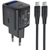 Acefast A113 GaN PD 20W USB-C sieninis įkroviklis su ekranu ir USB-C laidu - Juodas
