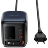Acefast Z10 GaN 100W 3xUSB Desktop Charger with Retractable USB-C Cable and TFT Ekranas - Juodas