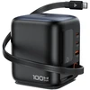 Acefast Z10 GaN 100W 3xUSB Desktop Charger with Retractable USB-C Cable and TFT Ekranas - Juodas