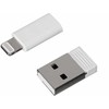 Activejet virvelė su 3 viename įkrovimo laidu, baltas. Galuose įvairios jungtys: USB-C, „Lightning“ adapteris, USB-A
