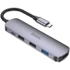 Adapteris Hoco HB27 Type-C daugiafunkcis keitiklis HDMI+USB3.0+USB2.0*2+PD pilkas