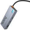 Adapteris HUB 8w1 (HDTV+RJ45+SD/TF+PD+Type-C 3.0+USB 3.0 x 2) USB-C Hoco HB52 pilkas