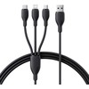 Baseus itin spartus „trys viename“ greitojo įkrovimo laidas USB-A į M+L+C 3.5A 0.8m Cosmic Juodas