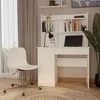 Top E Shop Topeshop MIJAS kairinis rašomasis stalas su prailginimu, matinės baltos spalvos, 4 stalčiai, 4 lentynos, biurui