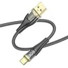 Cable USB A į USB C Hoco 2,4A 1,2 m U121 juodas skaidrus