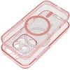 Dėklas Oem Case for iPhone 16 Clear Mag Cover (STR / CAMERA PROTECTION) compatible with MagSafe pink glitter
