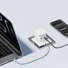 Cuktech AD653W 67W GaN 2x USB-C + USB-A sieninis įkroviklis su 70 cm ištraukiamu USB-C laidu – baltas