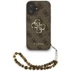 Guess PU 4G Metal Logo Strap dėklas skirtas Apple iPhone 16 rudos spalvos