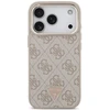 Guess PU odos 4G Strass trikampio logotipo auksinio rėmelio MagSafe dėklas iPhone 18 Pro rožinės spalvos