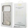 Guess PU Leather 4G Strass Triangle Logo Gold Frame MagSafe dėklas skirtas Apple iPhone 17 Pro rožinės spalvos
