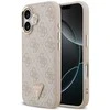 Guess PU Leather 4G Strass Triangle Logo Gold Frame MagSafe dėklas skirtas Apple iPhone 17 rožinės spalvos
