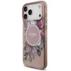 Guess IML Flowers Strap MagSafe dėklas skirtas Apple iPhone 17 Pro Max rožinės spalvos