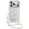Guess IML Glitter Script Strap MagSafe dėklas skirtas iPhone 17 Pro Transparent