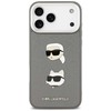 Karl Lagerfeld FW Grained Karl & Choupette Heads Pins & Logo dėklas skirtas Apple iPhone 17 Pro Max pilkos spalvos