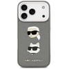 Karl Lagerfeld FW Grained Karl & Choupette Heads Pins & Logo dėklas skirtas Apple iPhone 17 Pro pilkos spalvos